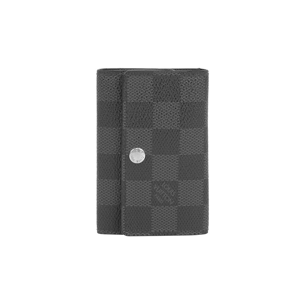 【Louis Vuitton】棋盤格塗層帆布6孔鑰匙包(黑灰色)