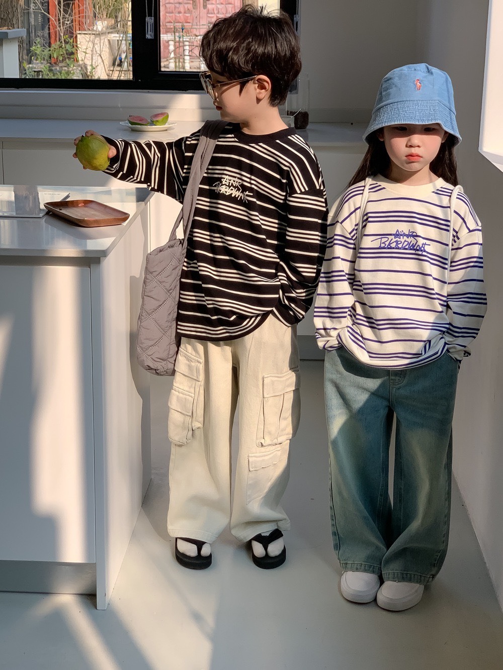 韓系字母條紋T恤