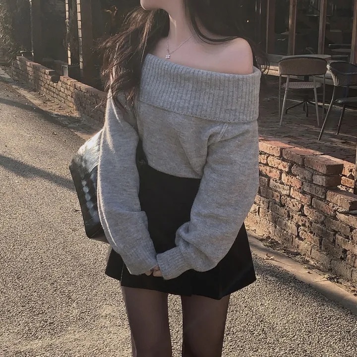 【優惠預訂】COME BACK款！韓國一字肩露肩冷衫（7色）