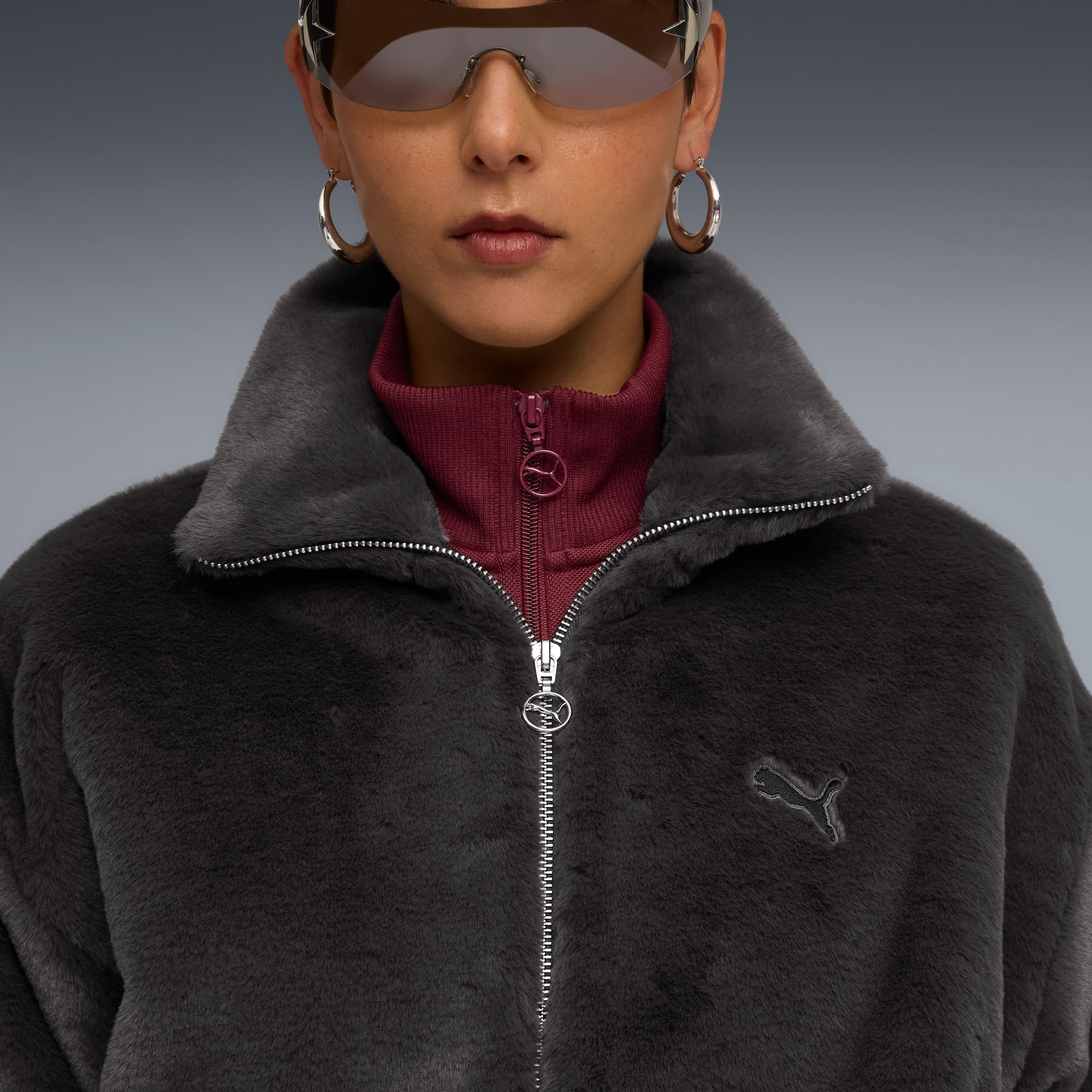 PUMA 外套 流行系列 深灰 仿皮草 毛毛外套 女 63216944