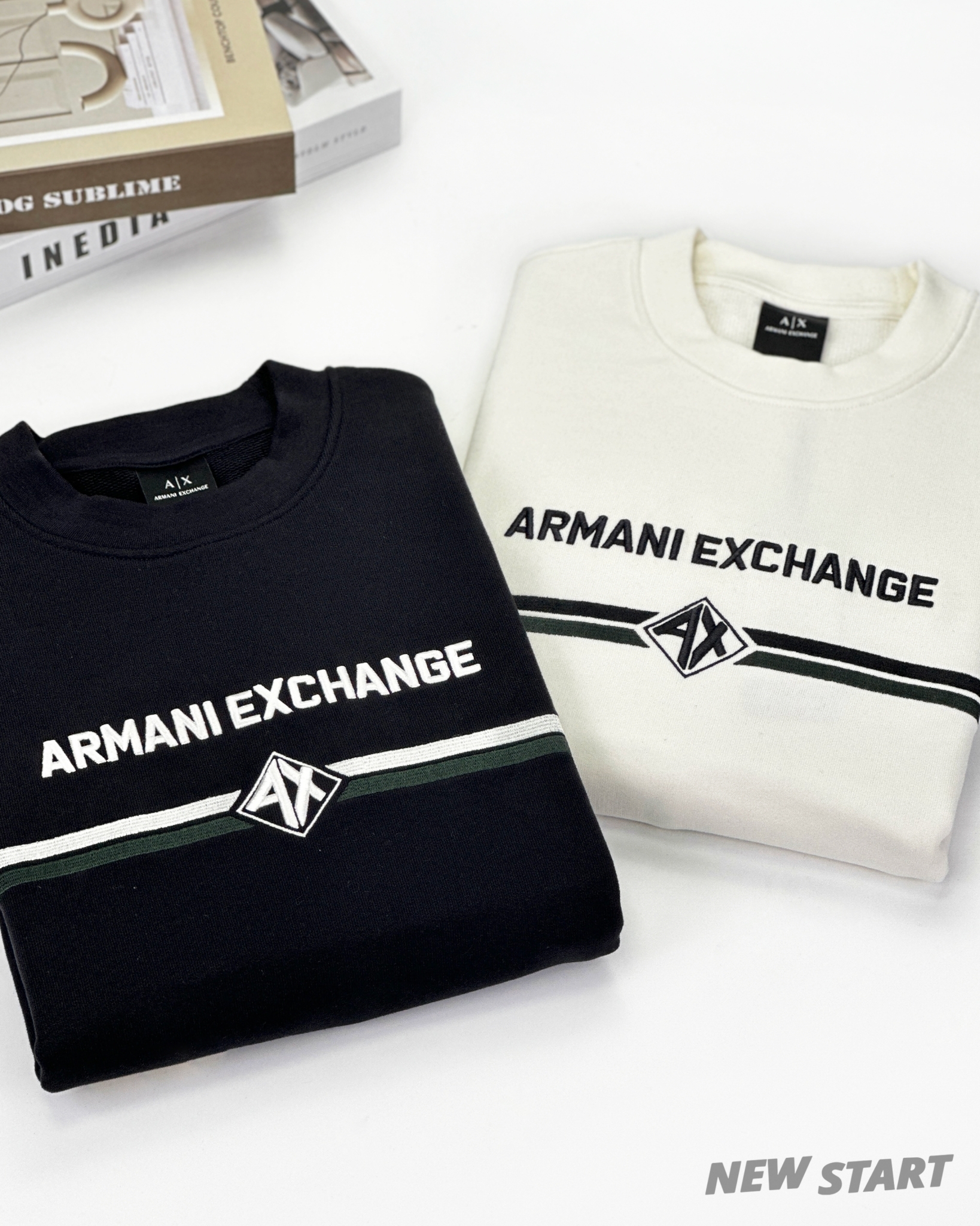 Armani Exchange AX 電繡橫條字母 大學T 長袖上衣