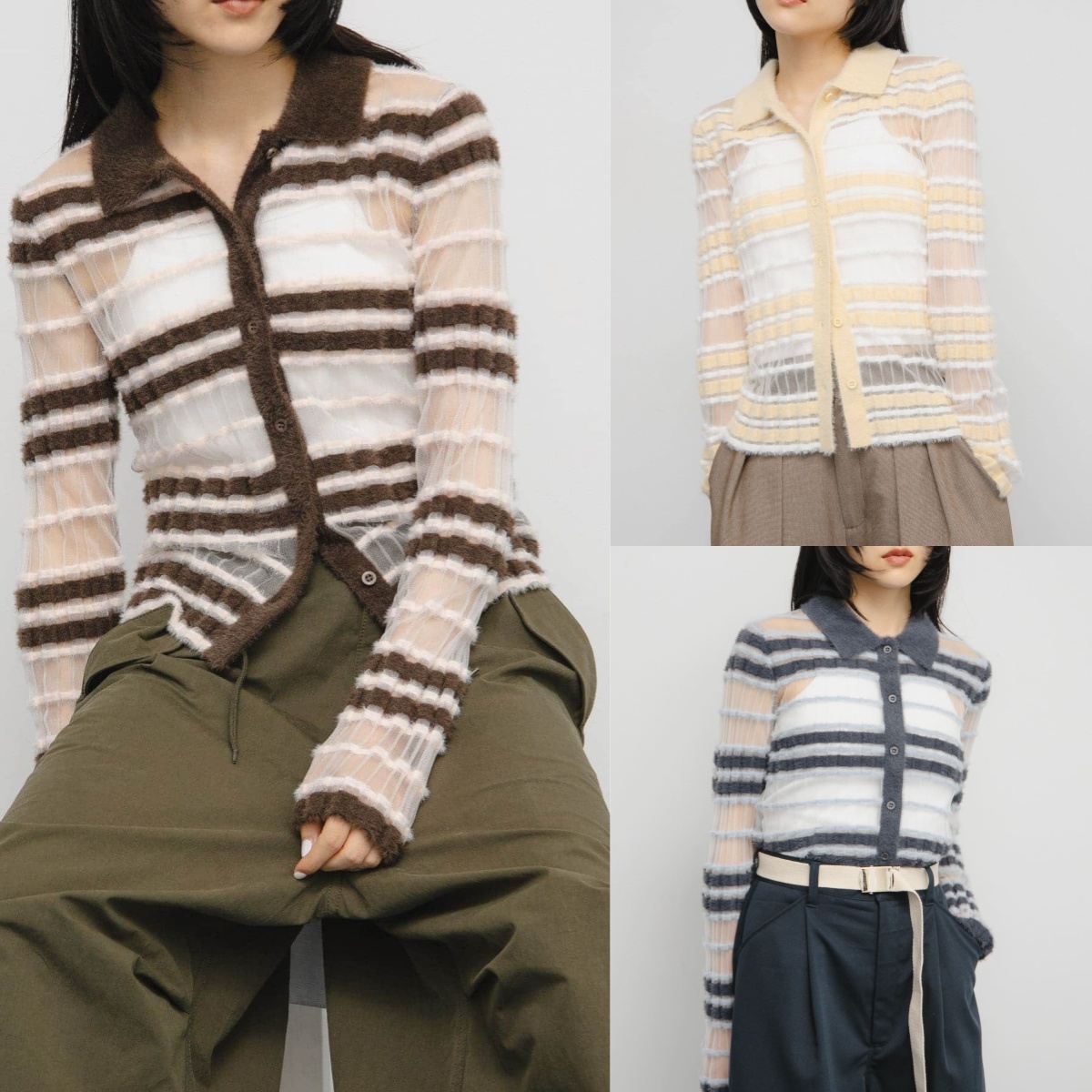 先行特價預購┃日本 KBF 透膚 橫紋 羽毛紗 長袖 針織衫