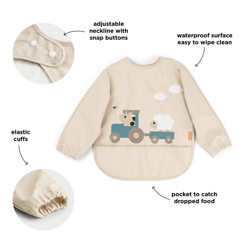 Done by Deer - 長袖口袋口水肩Tiny farm(沙色)