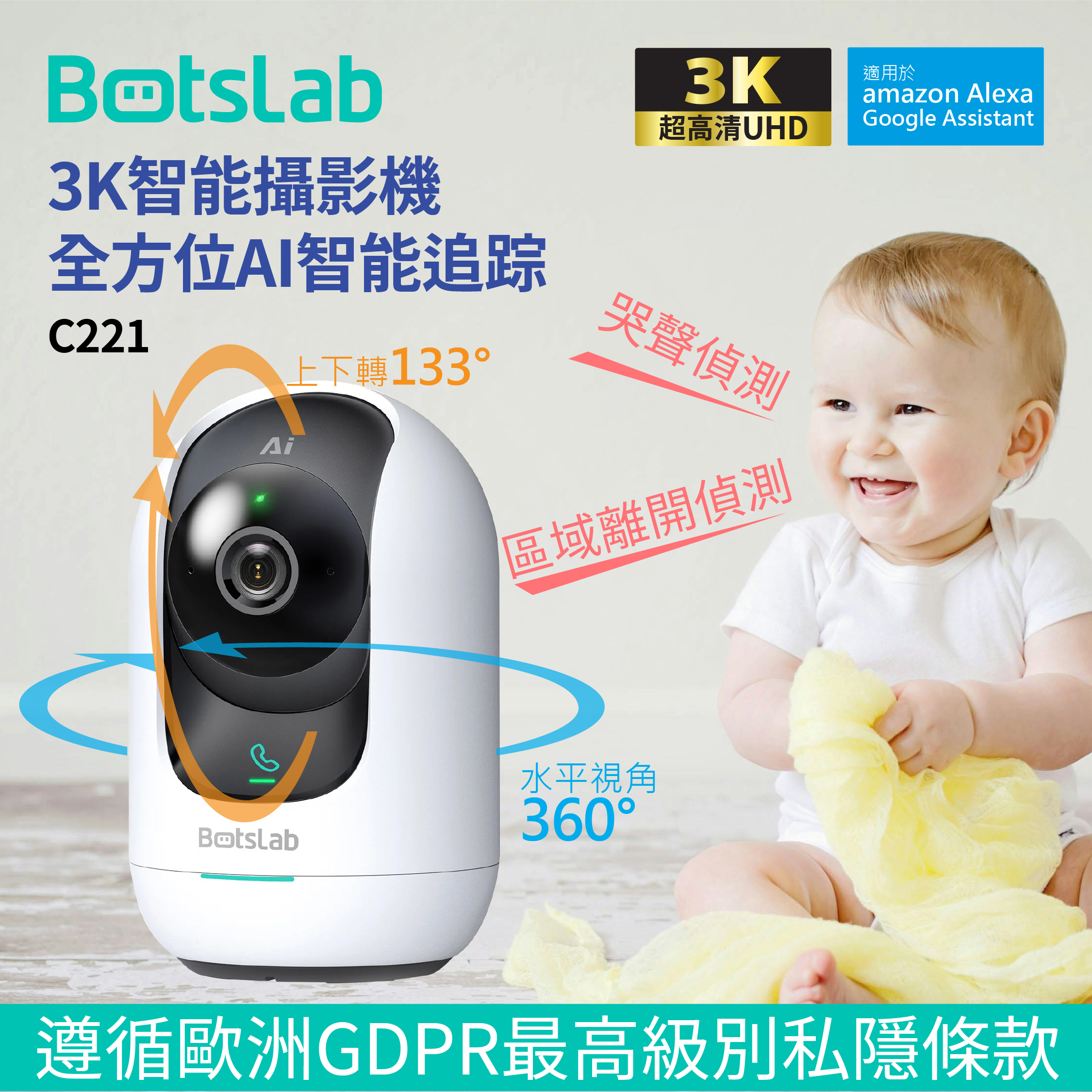 Botslab -  C221 3K智能攝影機 全方位AI智能追踪