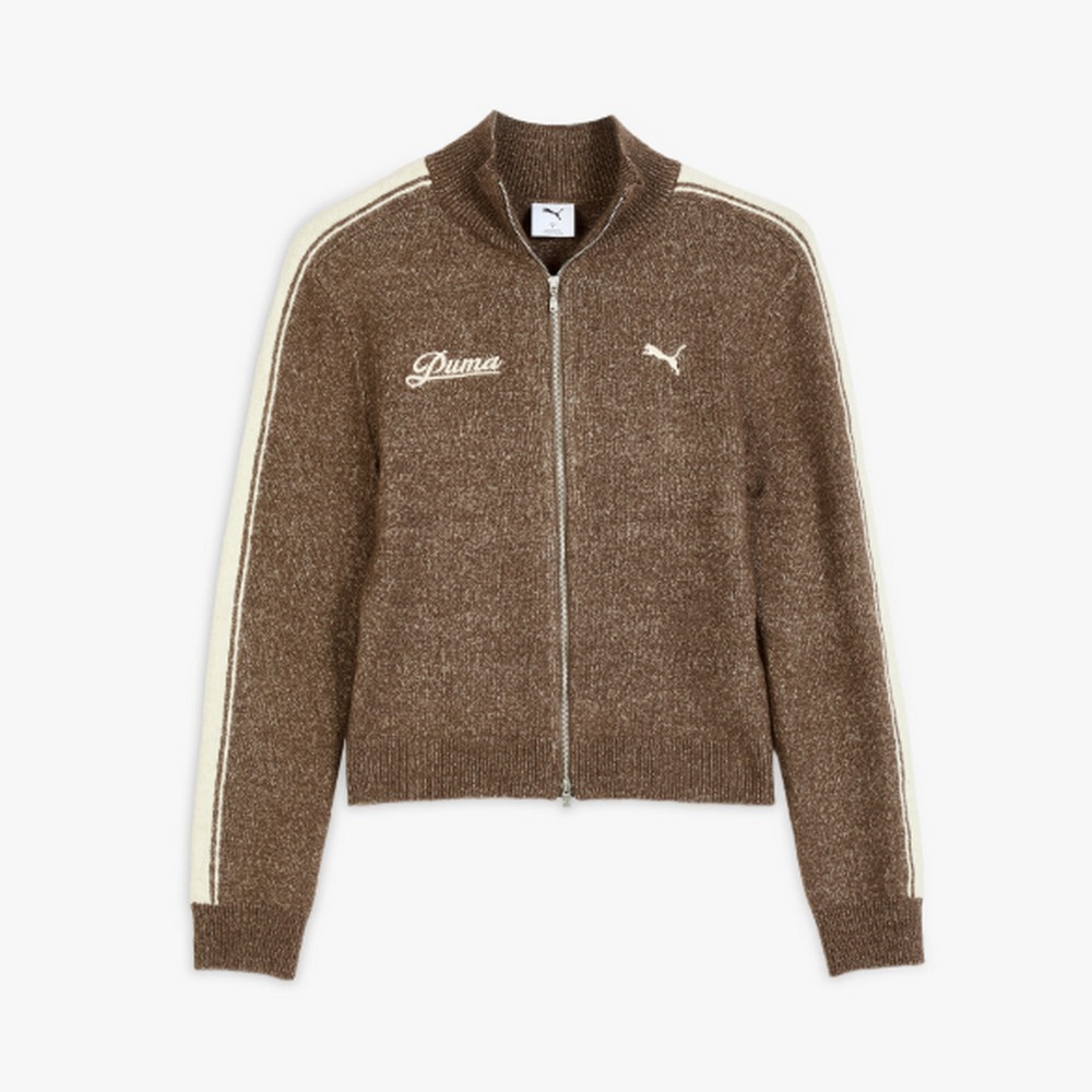 PUMA 外套 流行系列 RETRO TAPE 棕 立領 合身 針織外套 女 63571985