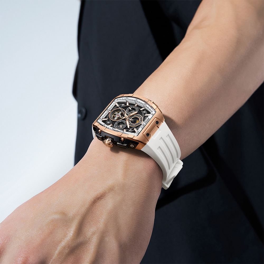 (預購)【Bonest Gatti 布加迪】BG5005 鏤空錶蓋 日月星辰 夜光指針刻度 藍寶石鏡面 真三眼 酒桶型 機械錶