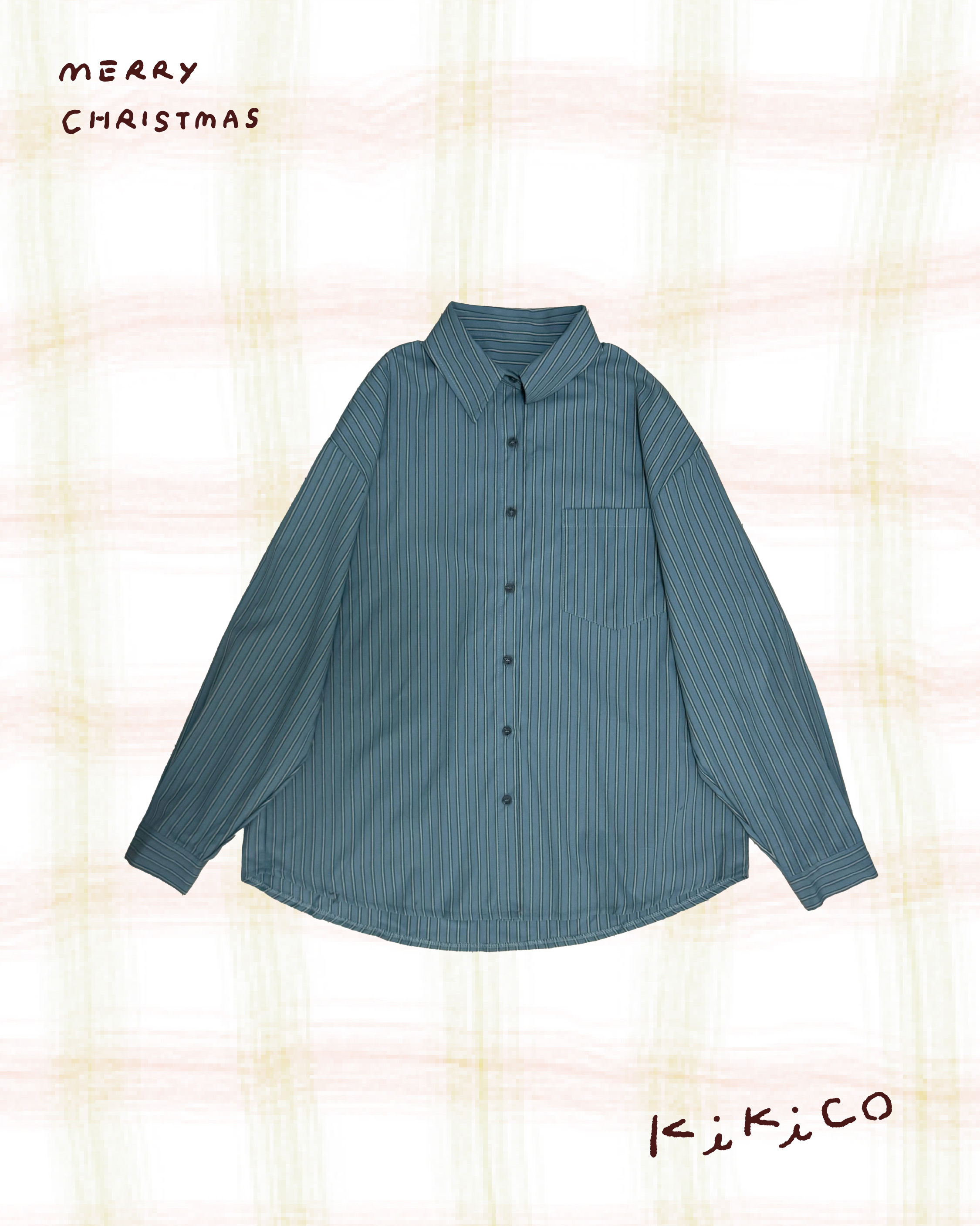 11.cg 質感尖領直條紋口袋恤衫