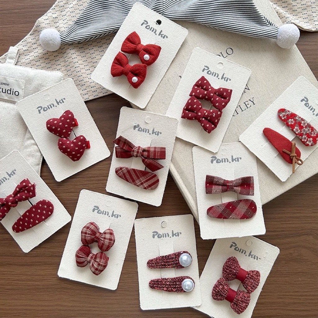 紅格紋系列髮夾