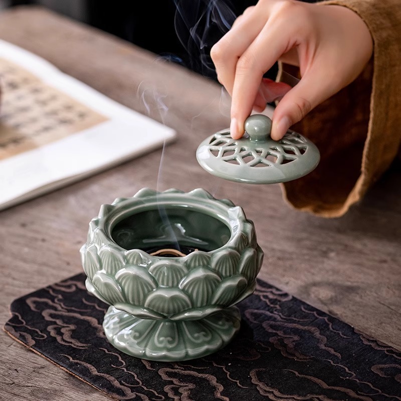 高腳蓮花盤香爐