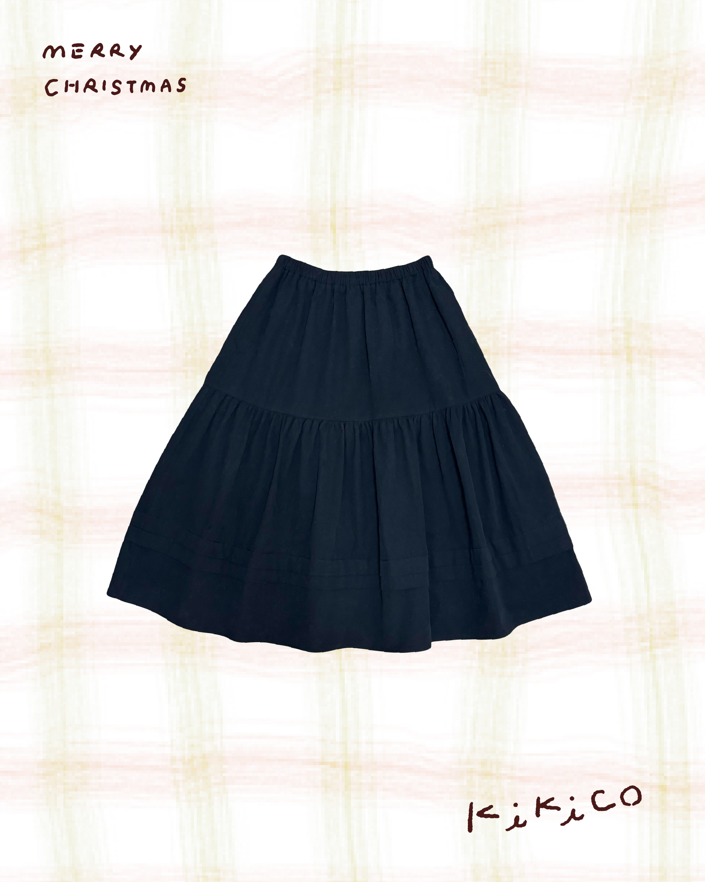 打褶橫紋中長全橡筋半裙