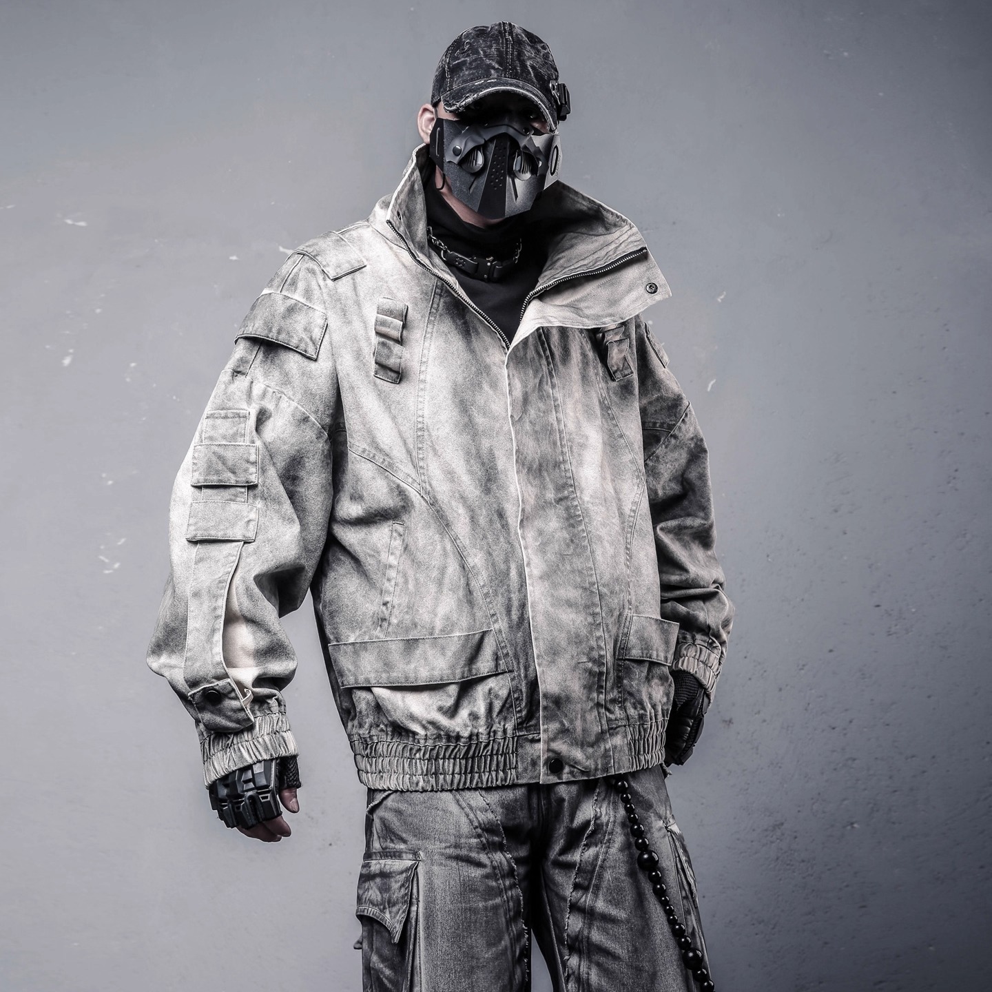 𝙏𝙀𝘾𝙃𝙒𝙀𝘼𝙍 重工洗水做舊拼接立領飛行夾克