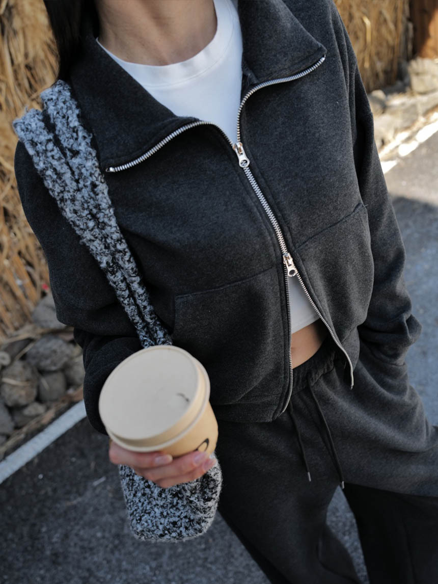 短絨立領雙頭拉鏈運動套裝*3色