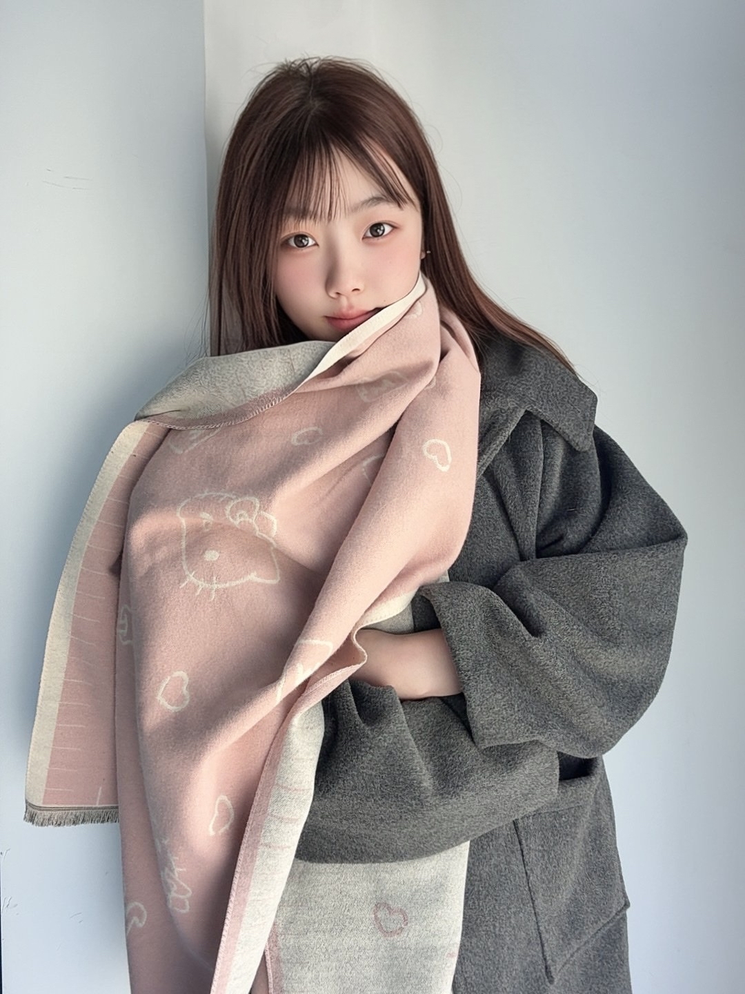 代購-Sanrio三麗鷗 Hello Kitty 凱蒂貓 毛絨感 雙面 圍巾 3色