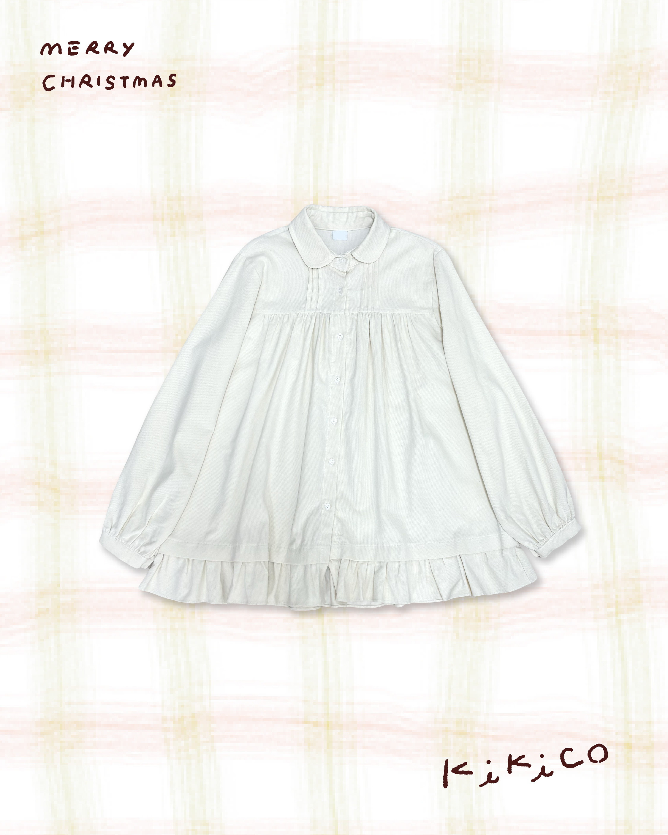 娃領燈芯絨花邊襯衫