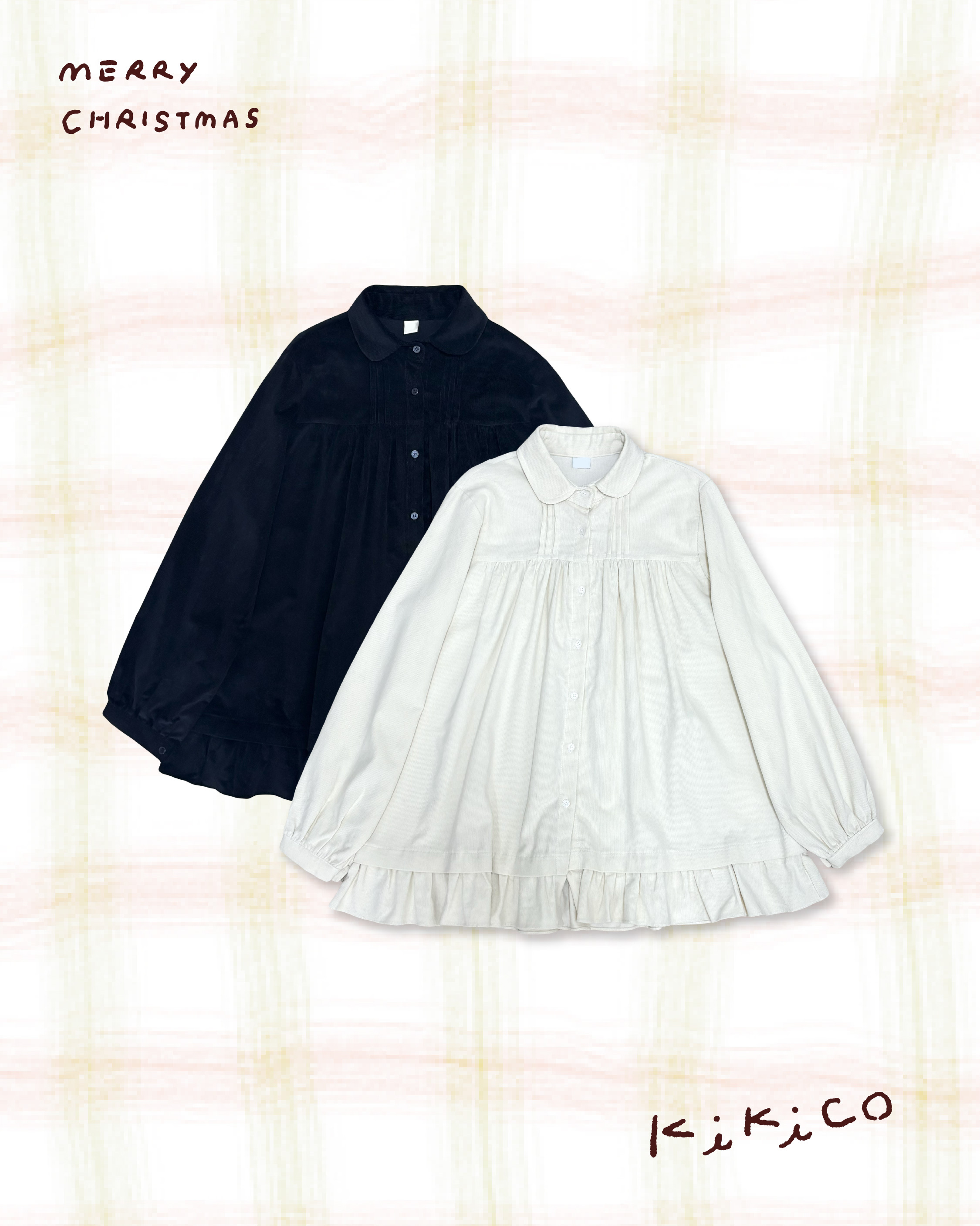 娃領燈芯絨花邊襯衫