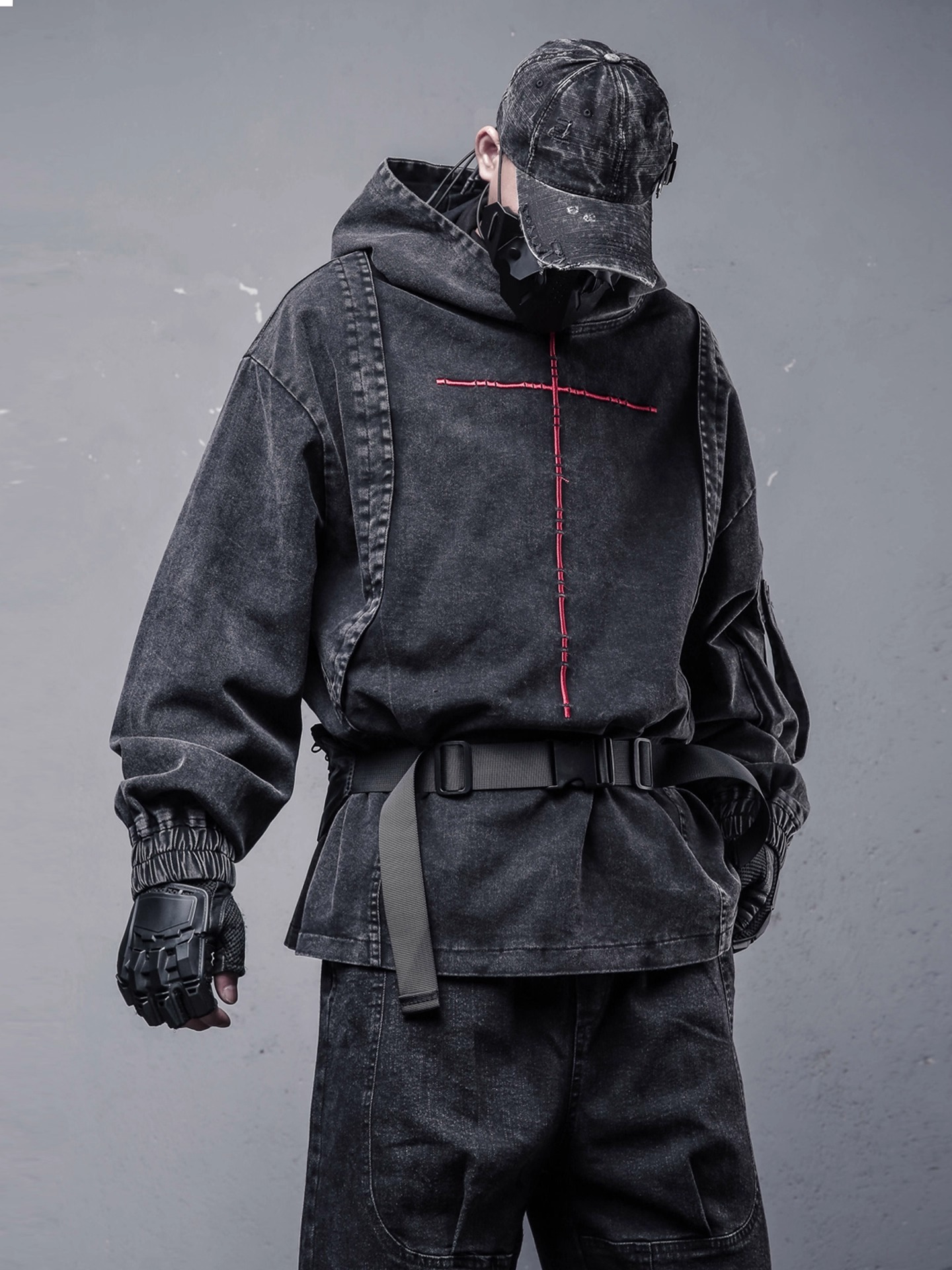 𝙏𝙀𝘾𝙃𝙒𝙀𝘼𝙍 廢土洗水做舊解構連帽衛衣