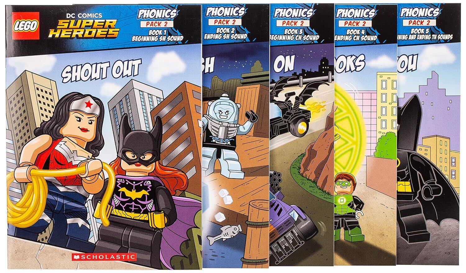 Lego DC Comics Super Heroes Phonics Pack 2 ,10 Books with 2 Workbooks