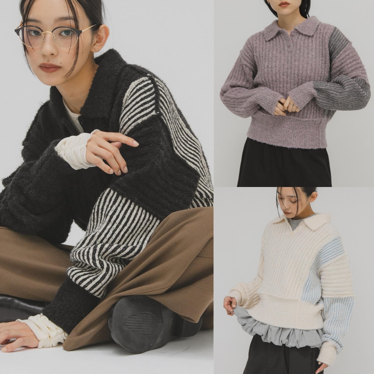 先行特價預購┃日本 KBF 雙色設計袖子針織 長袖 上衣