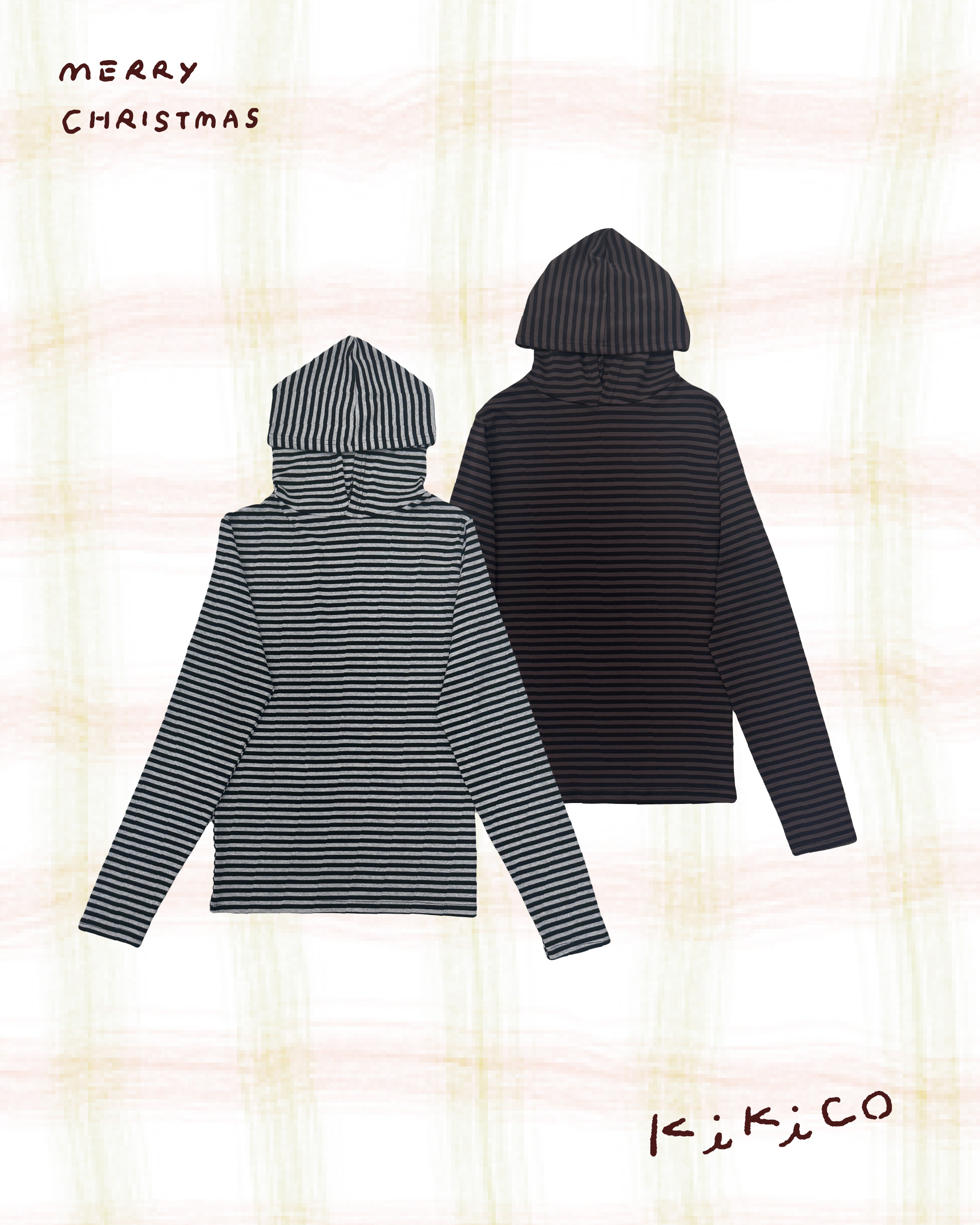 有帽橫間長袖打底上衣