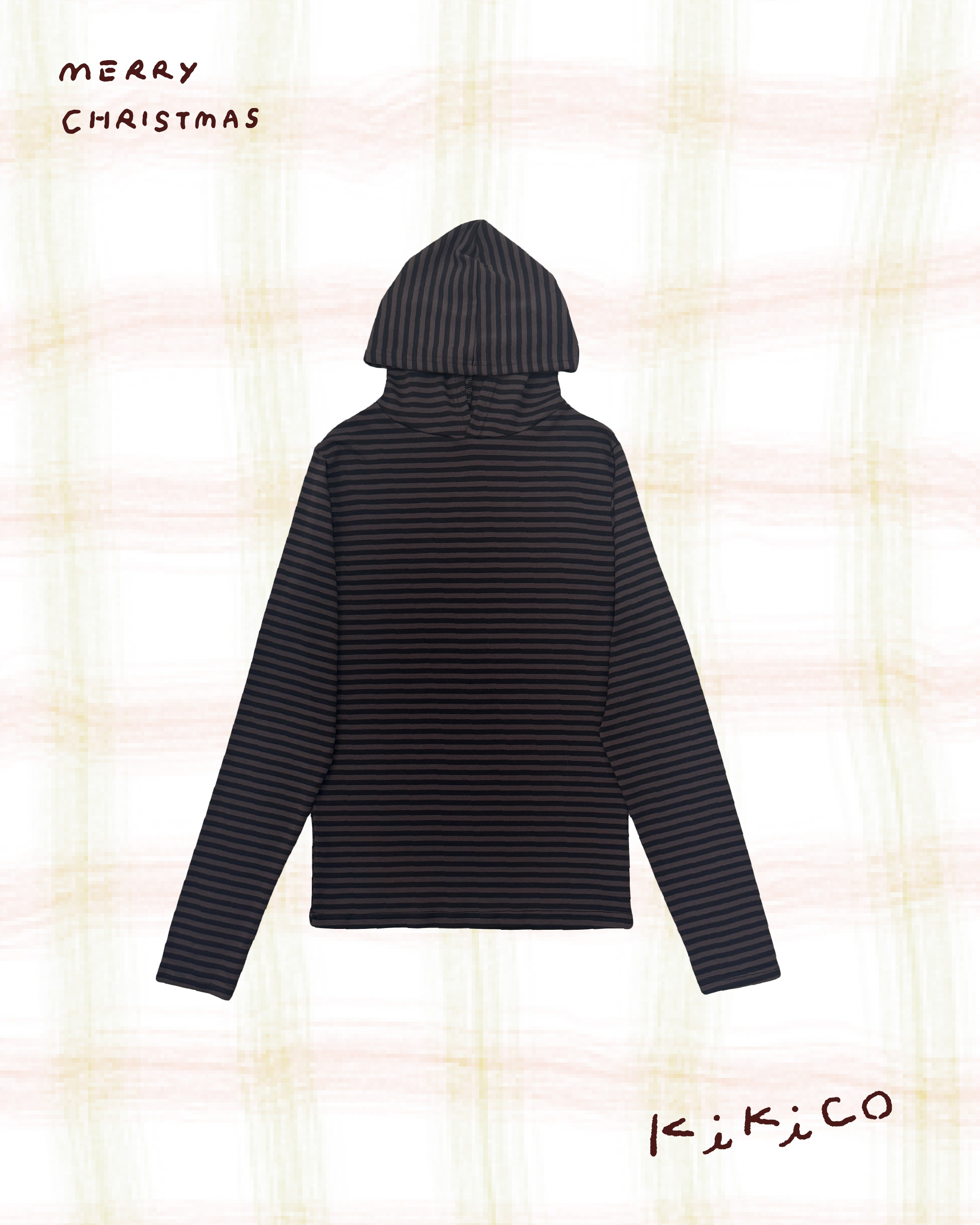 有帽橫間長袖打底上衣