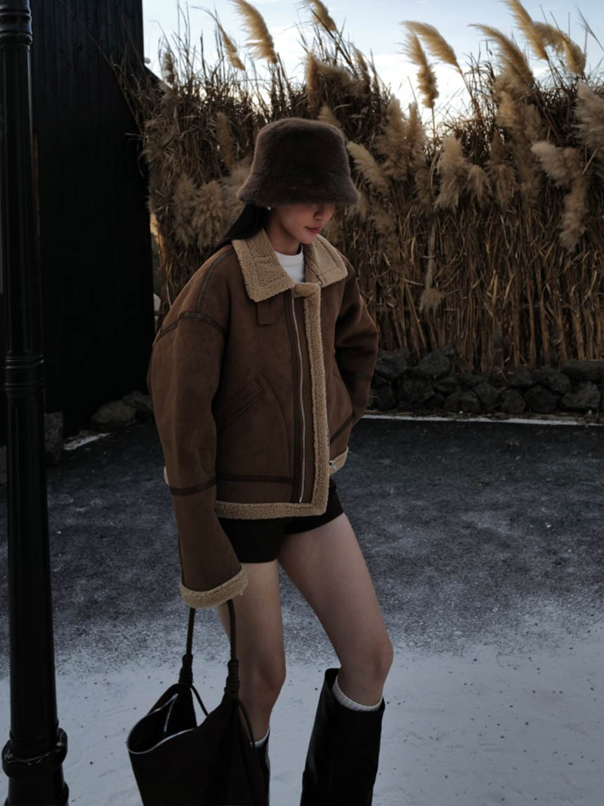 QQ柔軟棉毛機車麂皮外套*2色