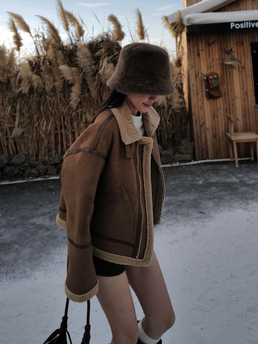 QQ柔軟棉毛機車麂皮外套*2色