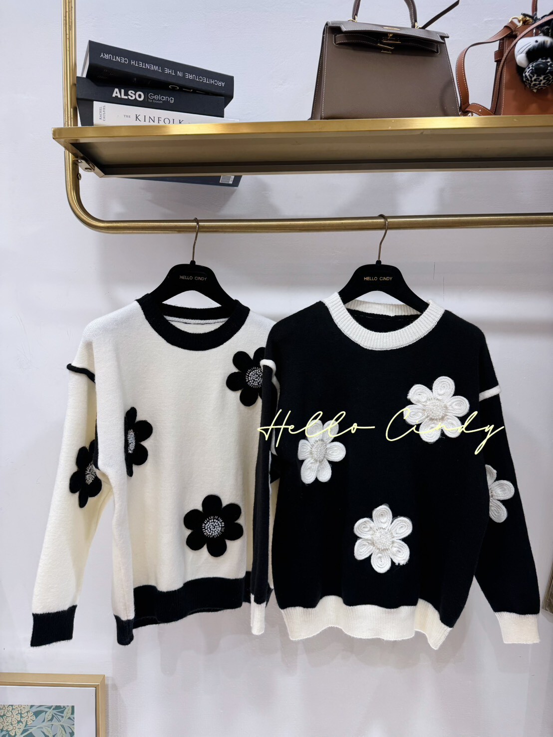 B12031 很精緻的珠珠花蕊立體花朵針織毛衣