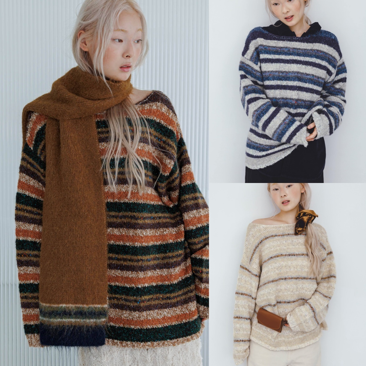 先行特價預購┃日本 KBF 多彩 橫紋 寬鬆 針織衫