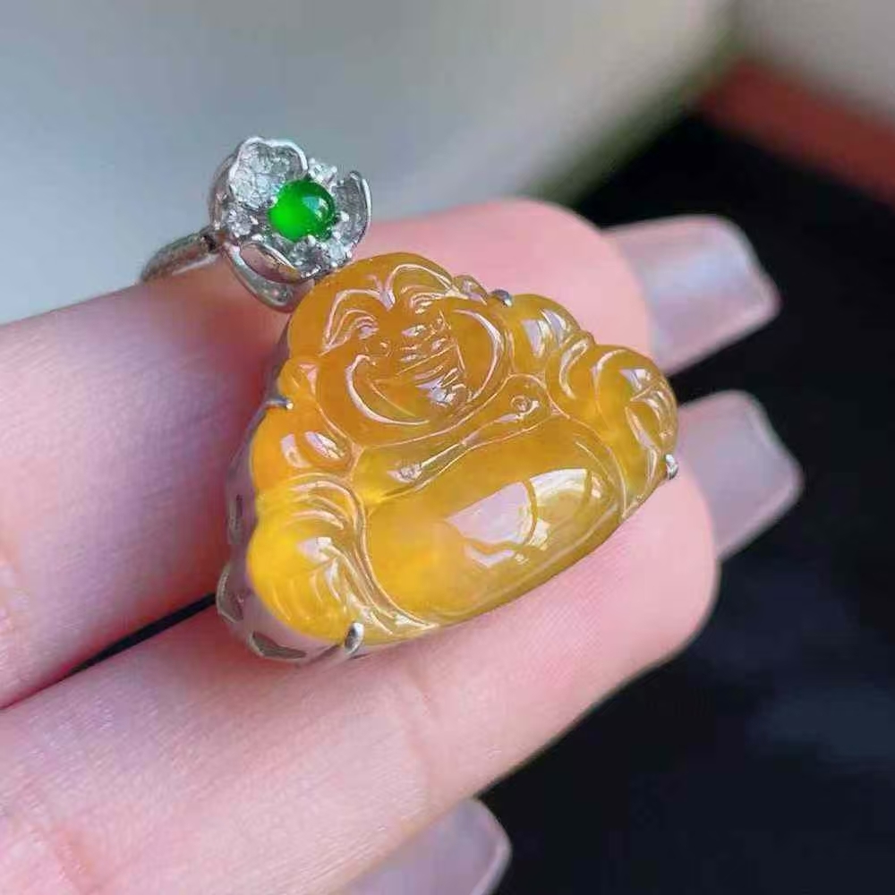 翡翠高冰黃翡佛公,天然翡翠A玉, 緬甸玉, Jade, Jadeite