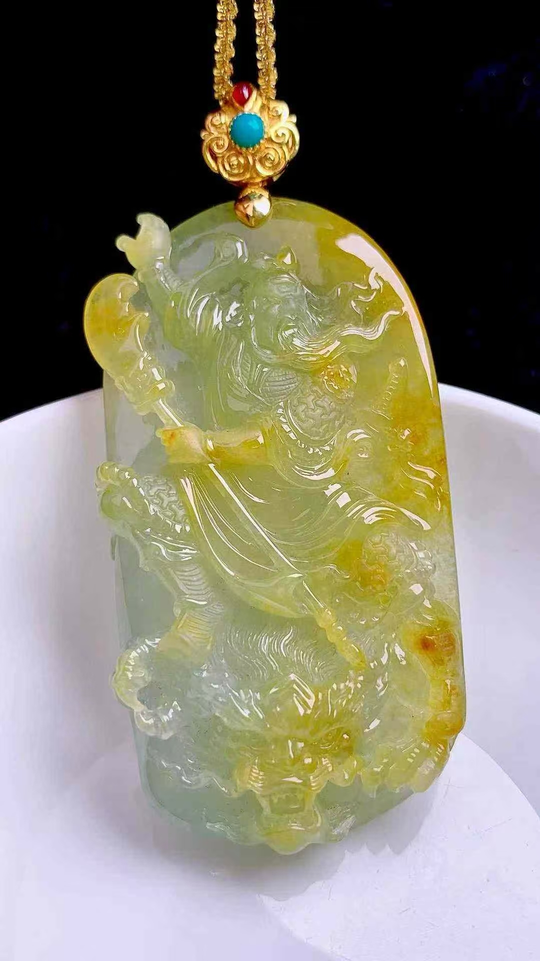 翡翠高冰黃翡關公,天然翡翠A玉, 緬甸玉, Jade, Jadeite