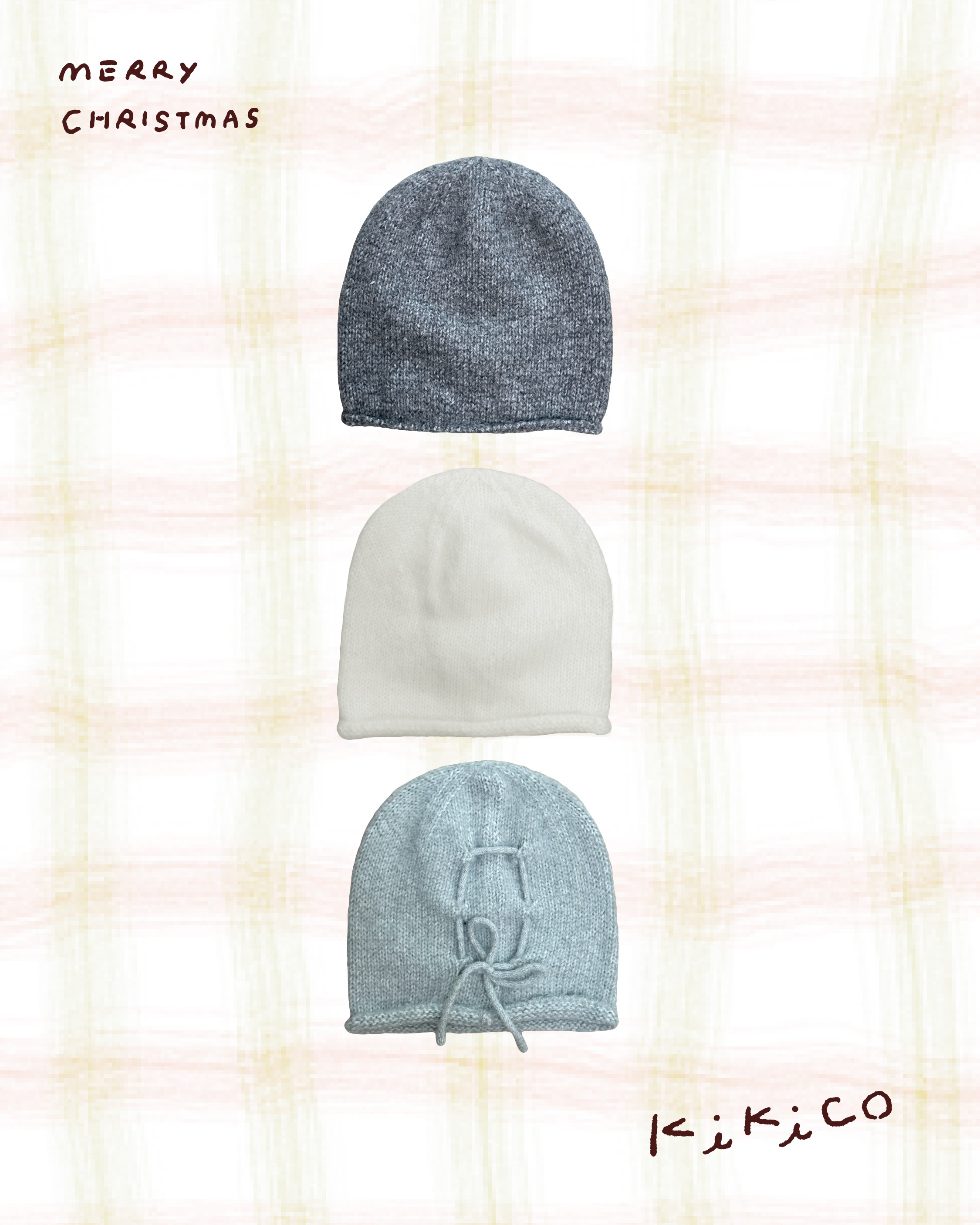 捲邊後蝴蝶結針織毛帽