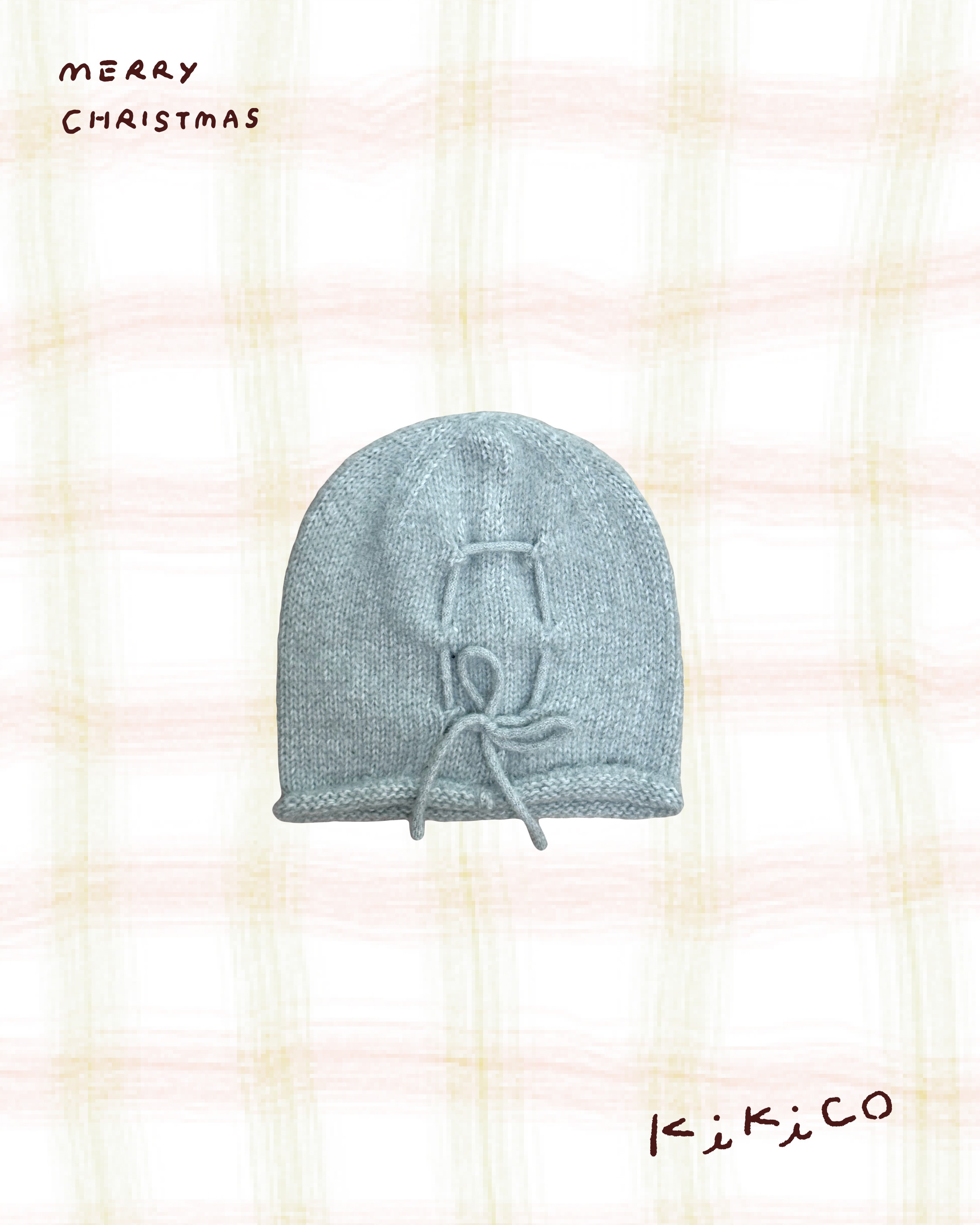 捲邊後蝴蝶結針織毛帽