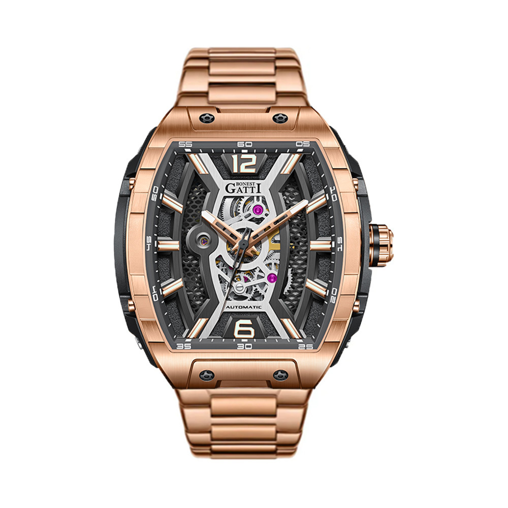 (預購)【Bonest Gatti 布加迪】BG5601 酒桶款 精鋼錶殼 鏤空 夜光 藍寶石 機械 手錶