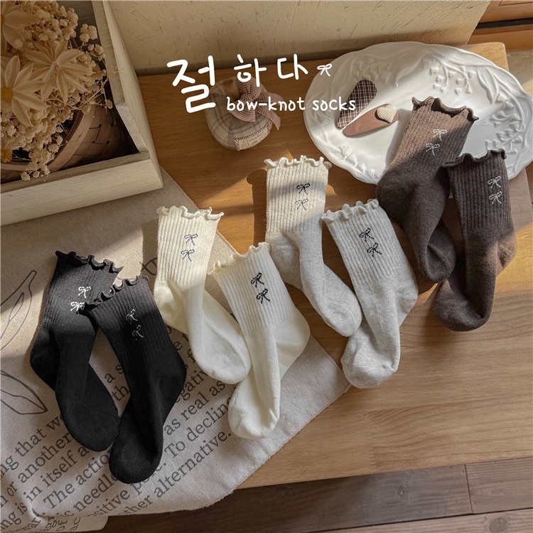 蝴蝶結木耳捲邊襪