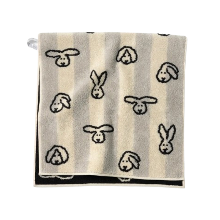 韓國WARMGREY TAIL 純棉毛巾-灰條紋兔