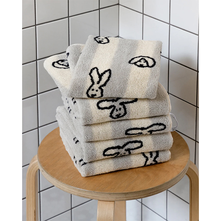 韓國WARMGREY TAIL 純棉毛巾-灰條紋兔