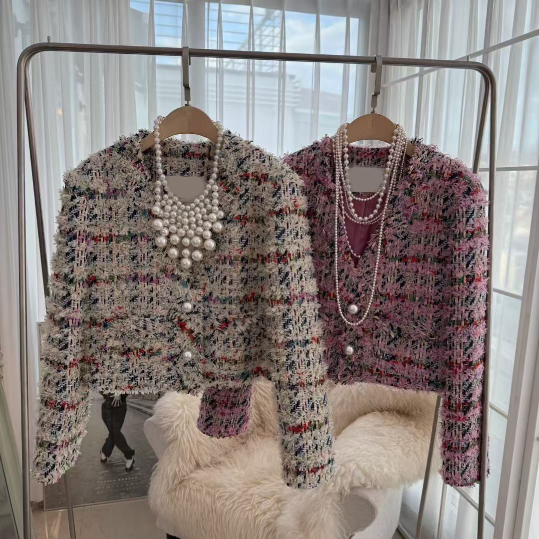 甜美女子配色格紋軟呢圓領小香外套 / 2色