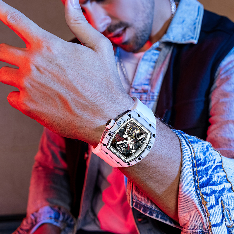 (預購)【Bonest Gatti 布加迪】斯巴達勇士系列BG9009 酒桶 碳纖維 鏤空 夜光 氟橡膠 機械 手錶