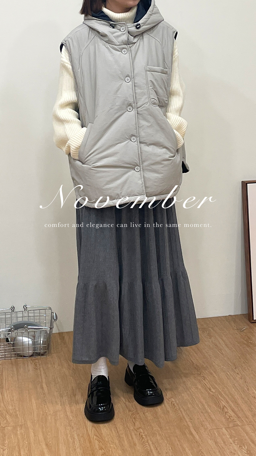 下擺弧度連帽鋪棉被心