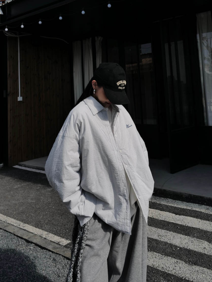 刺繡條紋棉襖男友襯衫外套*2色