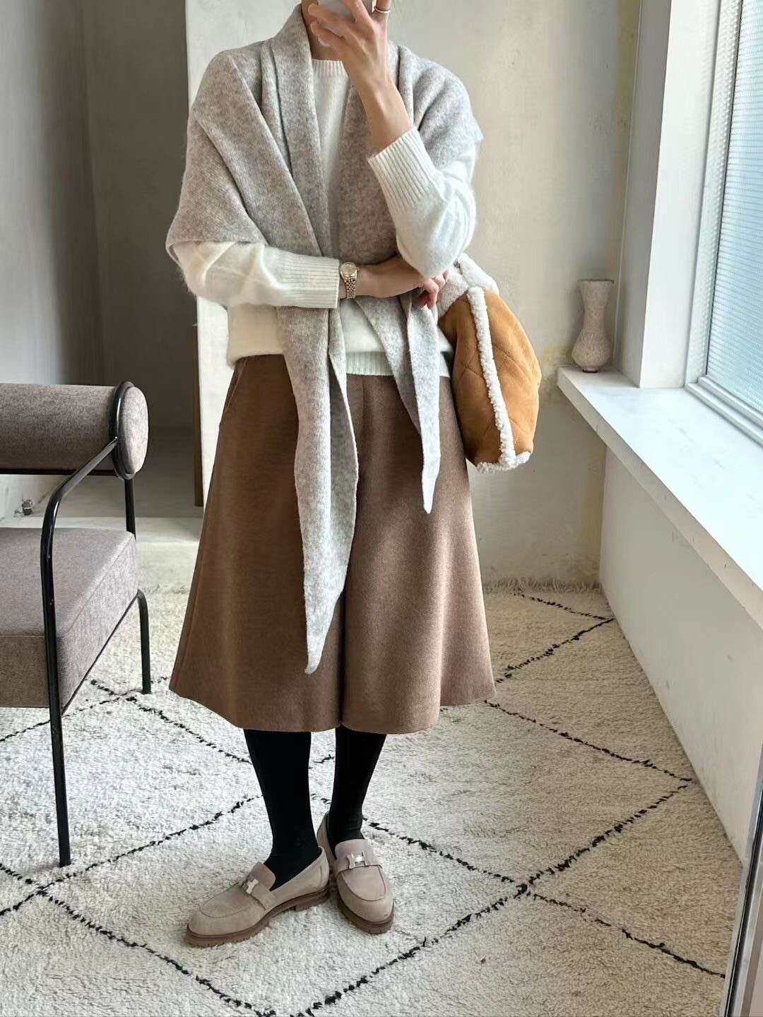 格雷色系混色羊毛針織罩衫披肩 / 2色