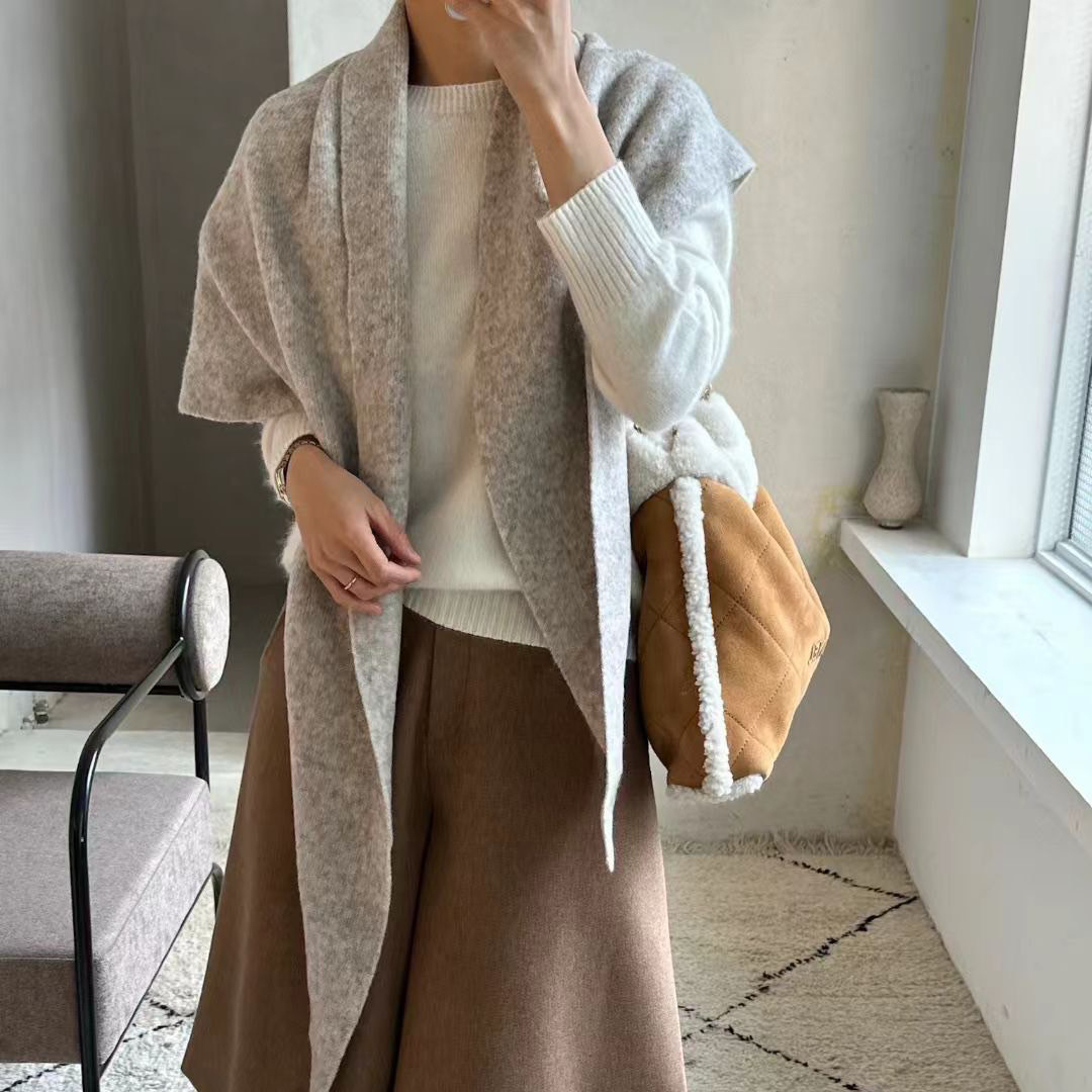格雷色系混色羊毛針織罩衫披肩 / 2色