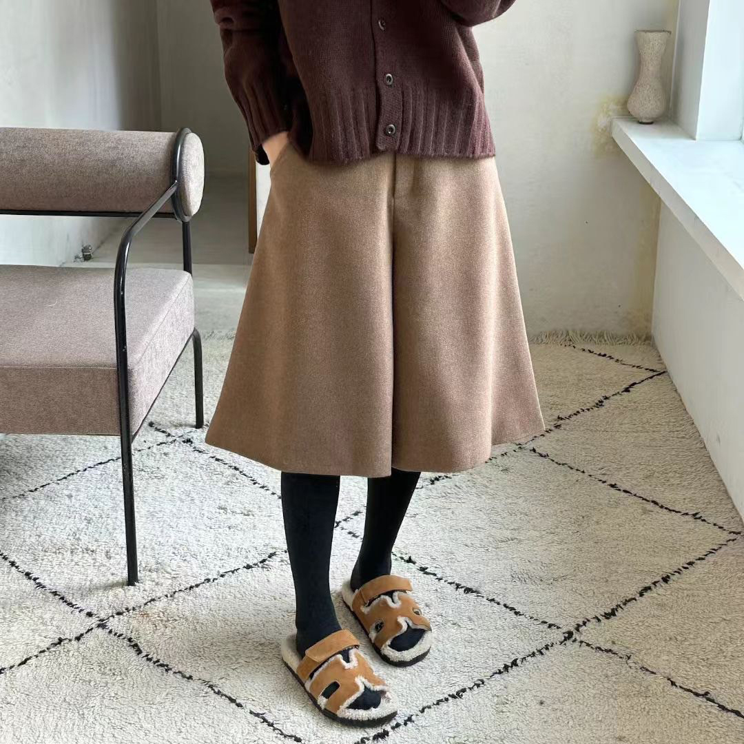 秋冬色系毛呢七分褲寬褲-S-Ｍ / 3色