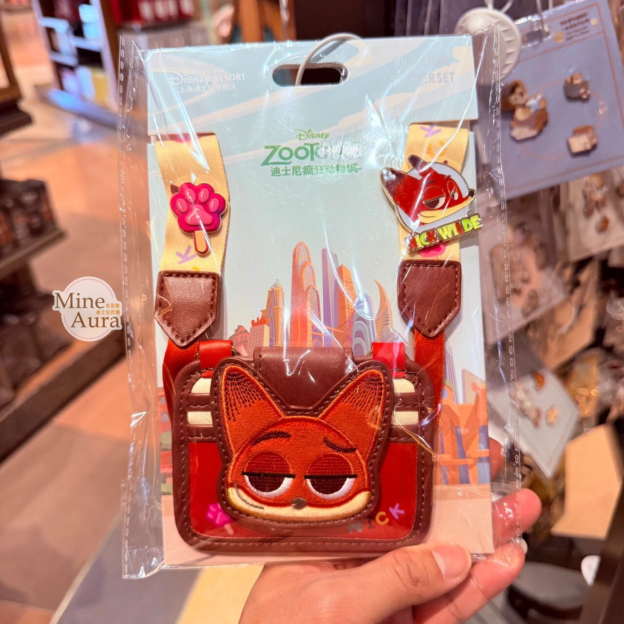 胡尼克 Nick 狐狸 大頭造型 新手徽章套組 拉鍊票卡夾 掛繩 動物方城市 Zootopia -上海迪士尼樂園