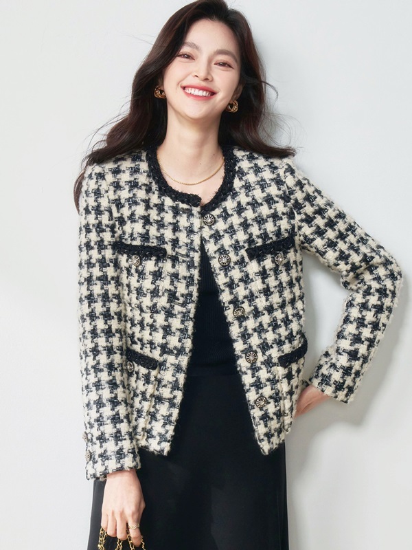 小香千鳥紋粗花呢外套 黑白