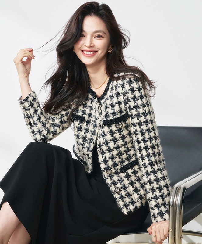 小香千鳥紋粗花呢外套 黑白