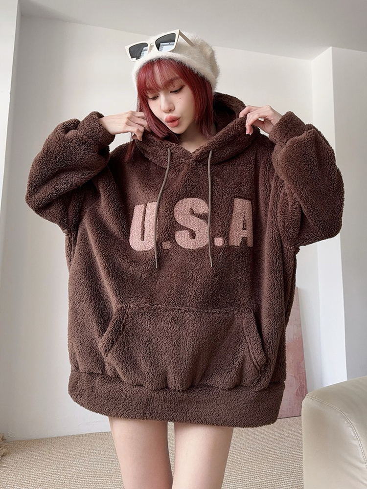 BB可愛氛圍USA毛毛oversized連帽T (3色)