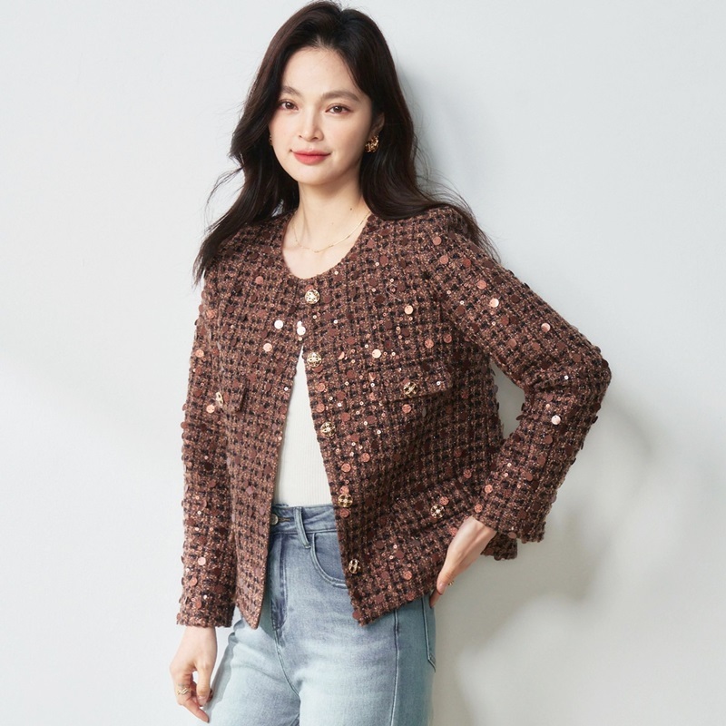 小香亮片粗花呢外套 咖啡