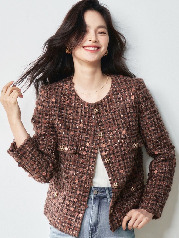 小香亮片粗花呢外套 咖啡