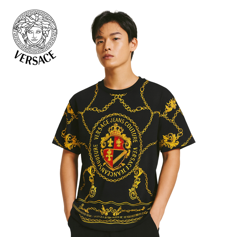 【Versace 凡賽斯】 VRS-B011-1-金鎖鏈黑T (XS)